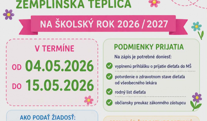 Fotka - Zápis do Materskej školy Motýlik Zemplínska Teplica